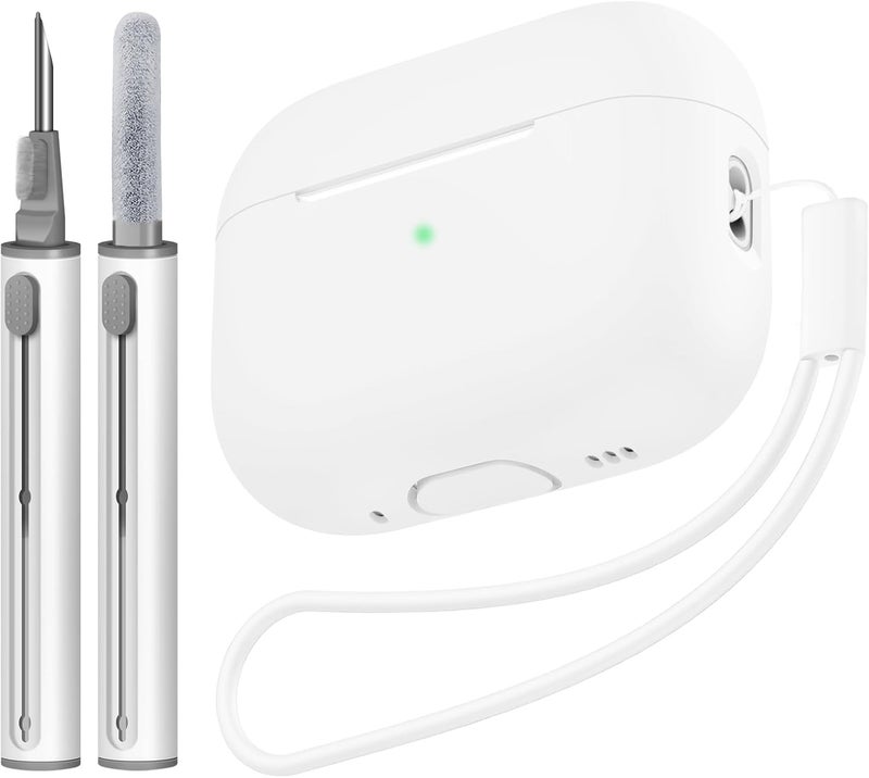 Tandoler Compatible with Airpods Pro 2 Case, Soft Silicone Skin Cover Protective Cases with Cleaner kit and Lanyard Compatible for AirPod Pro 2nd Generation, Front LED Visible-White - Image 1